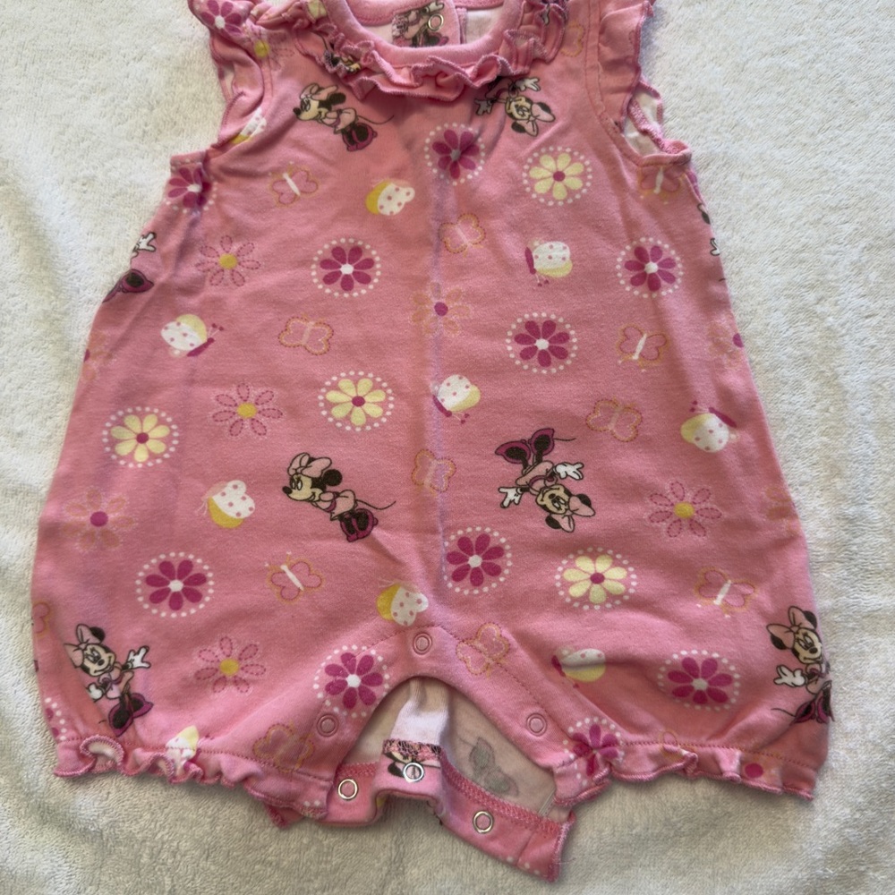 Disney Pink Baby Romper with Minnie Mouse Print